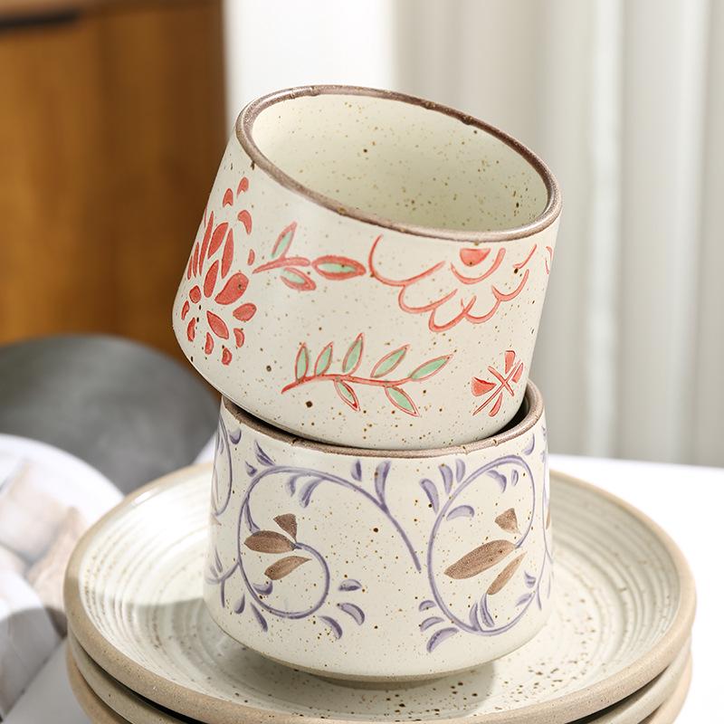 Retro Hand-Painted Ceramic Coffee Cup & Saucer Set with Latte Art Design