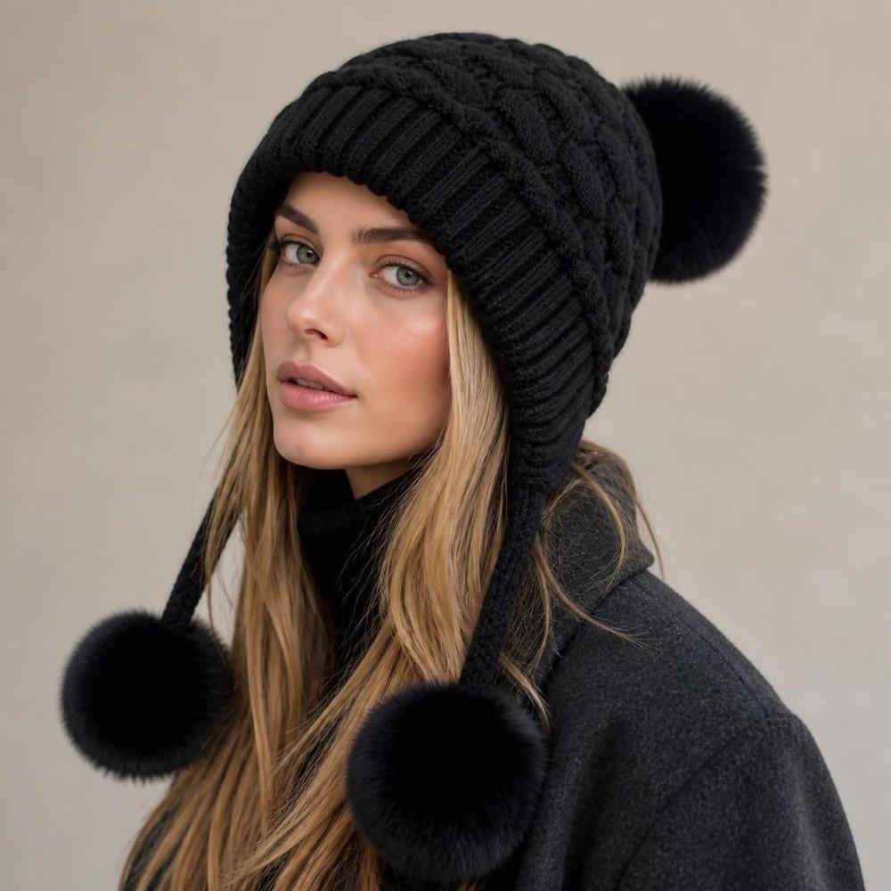 Warm Lining Pullover Cap Pom Pom Ball Woolen Hat New Beanie Hat Women