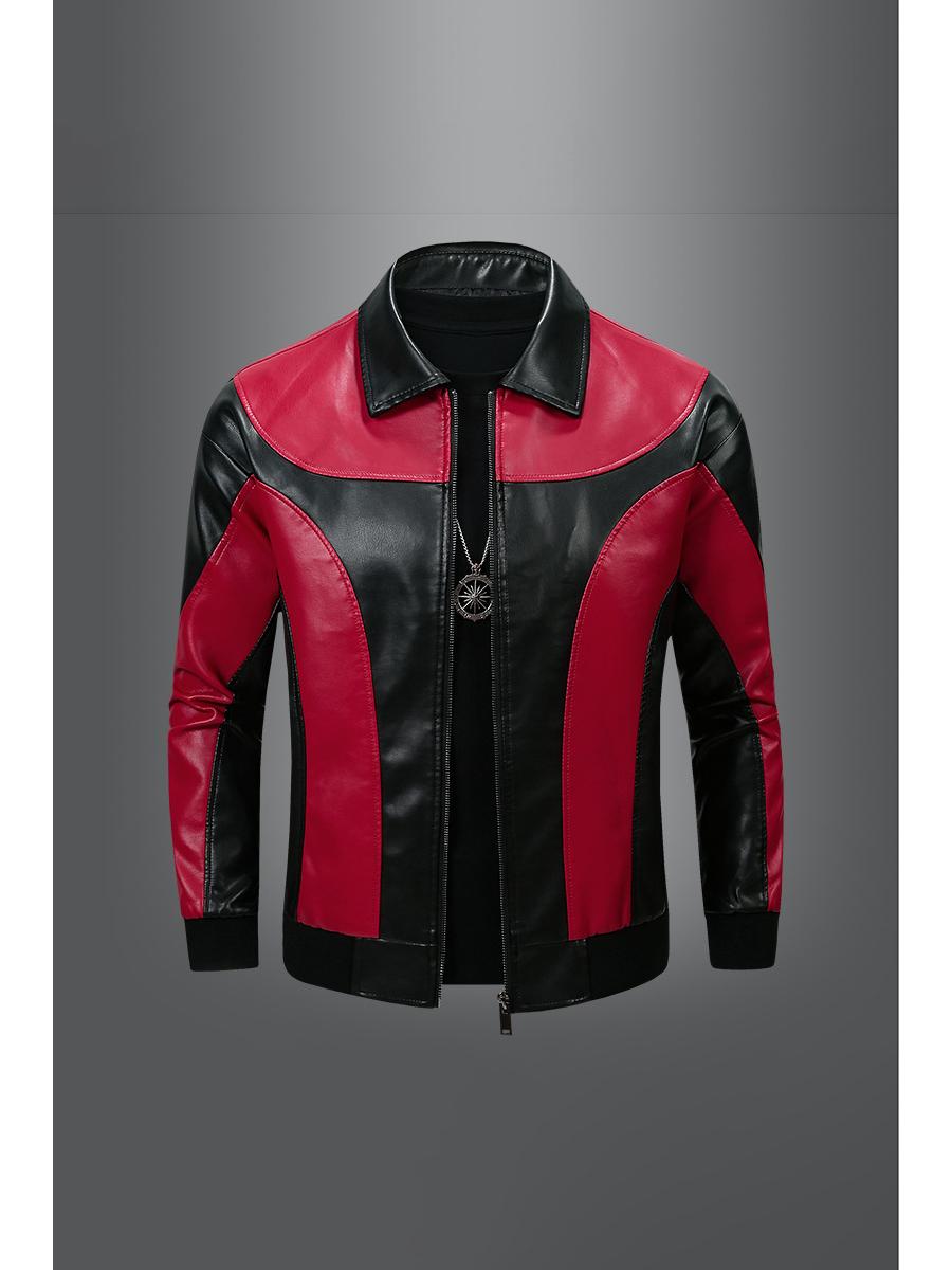 

Men s Color Block Motorcycle Leather Jacket - Trendy American Retro Racing Style for Spring & Autumn S