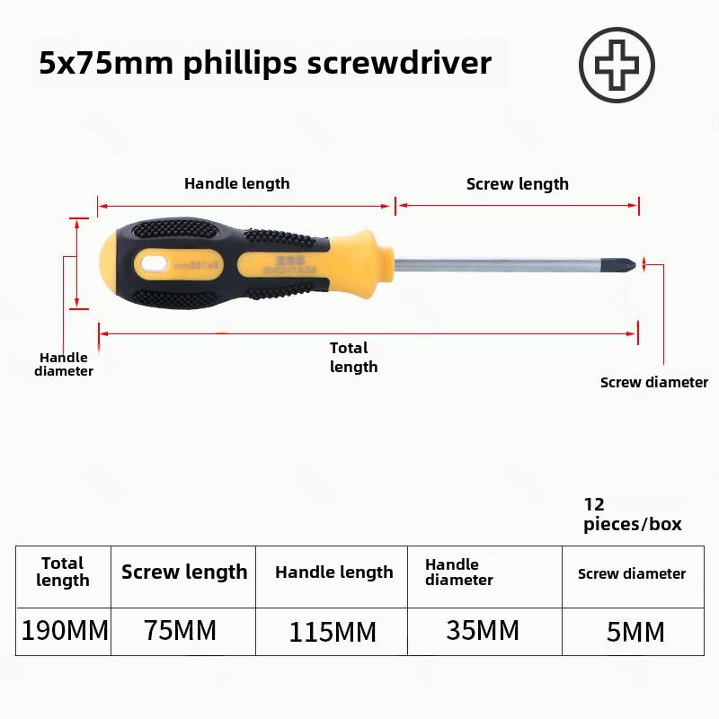 Industrial Grade Cross Flat Head Screwdriver Tool with Strong Magnetic Tip and Non-Slip Handle.