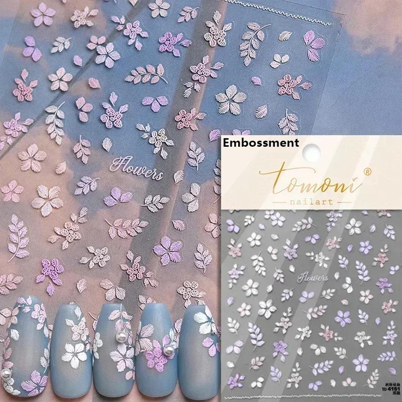 Gold Stamped Blooming Red Peony 3D Self-Adhesive Nail Art Stickers Lily Magnolia Camellia Daisy Rose Manicure Decals