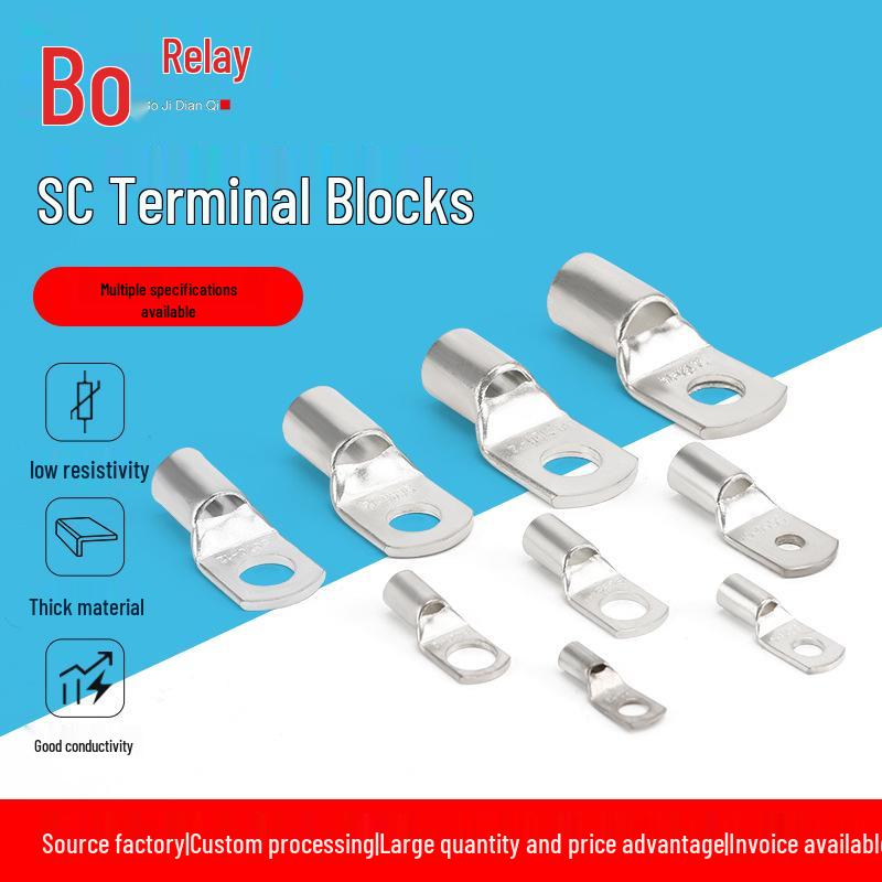 SC Cold-Pressed Tinned Copper Wire Terminals, Short Nose Peep Hole, 50 Sq. SC50-6/8/10-12 Sq.