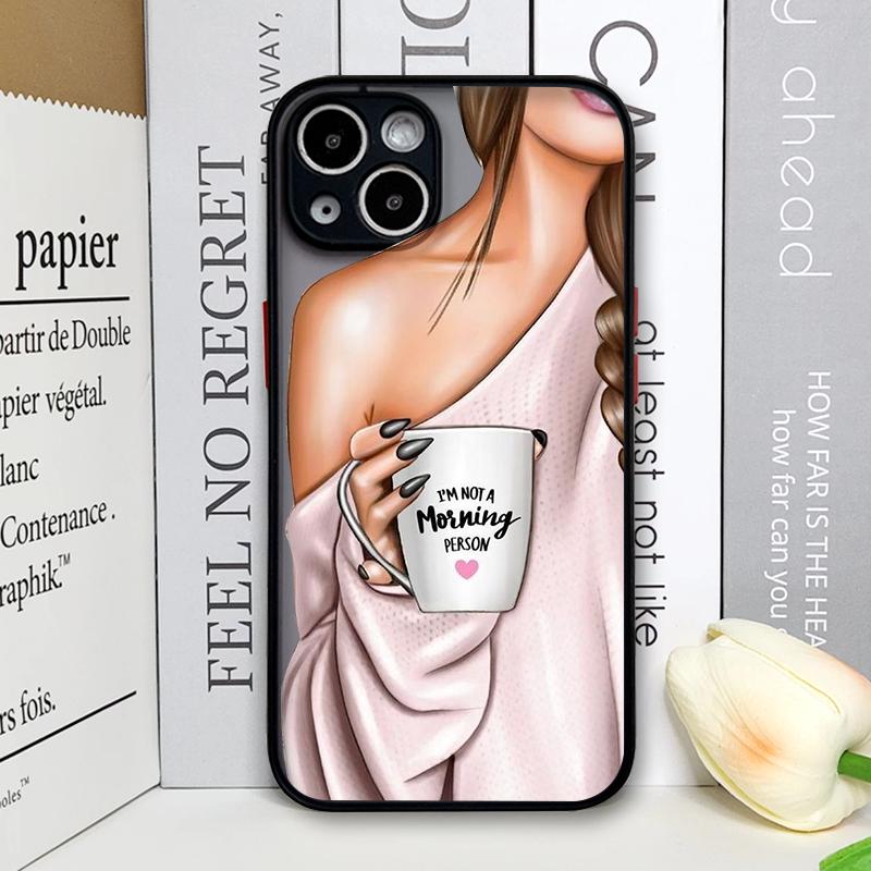 Fashion Girl Women Coffee Miss Phone Case for Samsung Galaxy S25 S24 S23 Ultra S22 Plus S21 FE 5G Shockproof Bumper Hard Covers