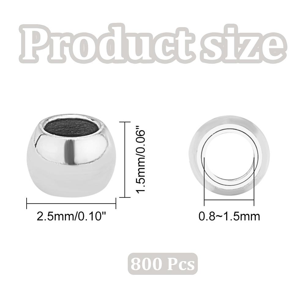 800Pcs 304 Stainless Steel Spacer Beads, Rondelle, Stainless Steel Color, 2.5x1.5mm, Hole: 0.8~1.5mm