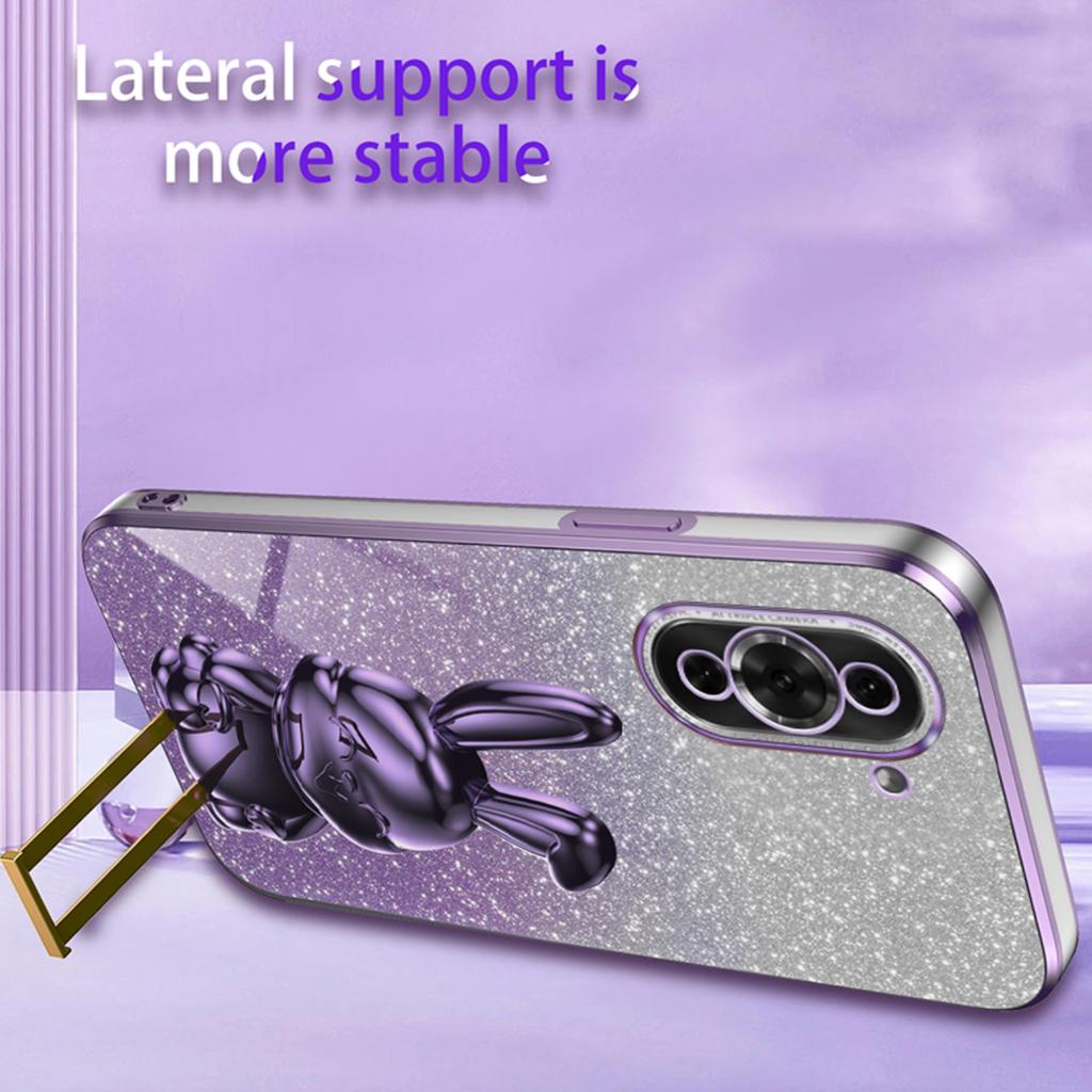 For Huawei Nova 10 Pro 4G Cell Phone Case Cartoon Rabbit Glitter PC+TPU Pull-out Kickstand Cover