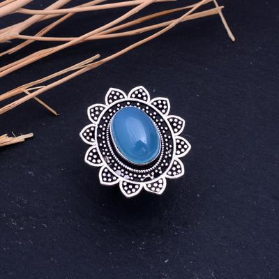 Natural Blue Chalcedony Gemstone Handmade 925 Sterling Silver Ring Size 10 H8u96