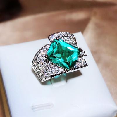 New Imitation Paraiba Turnaround Ring Female Retro Lake Green High Carbon Diamond Color Treasure Opening Ring Party Gift