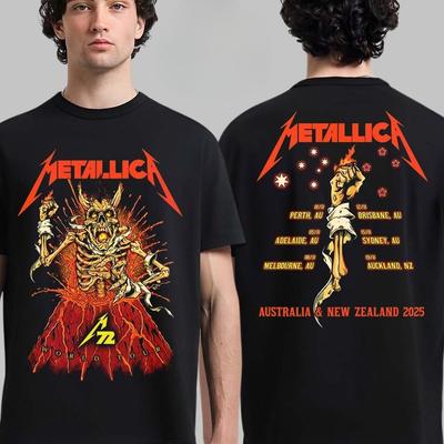 Yeni Metallica M72 Perth 2025 Etkinlik Tişörtü Ken Taylor Tarafından Avustralya İçin Optus Stadyumu'nda 1 Kasım 2025'te İskelet Şövalye