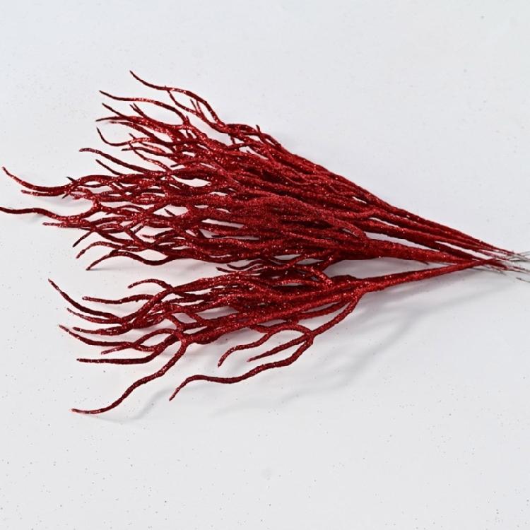 10pcs Textured Plastic Stems Glittering Christmas Picks Artficial Flower Leave Spring Festival Decoration