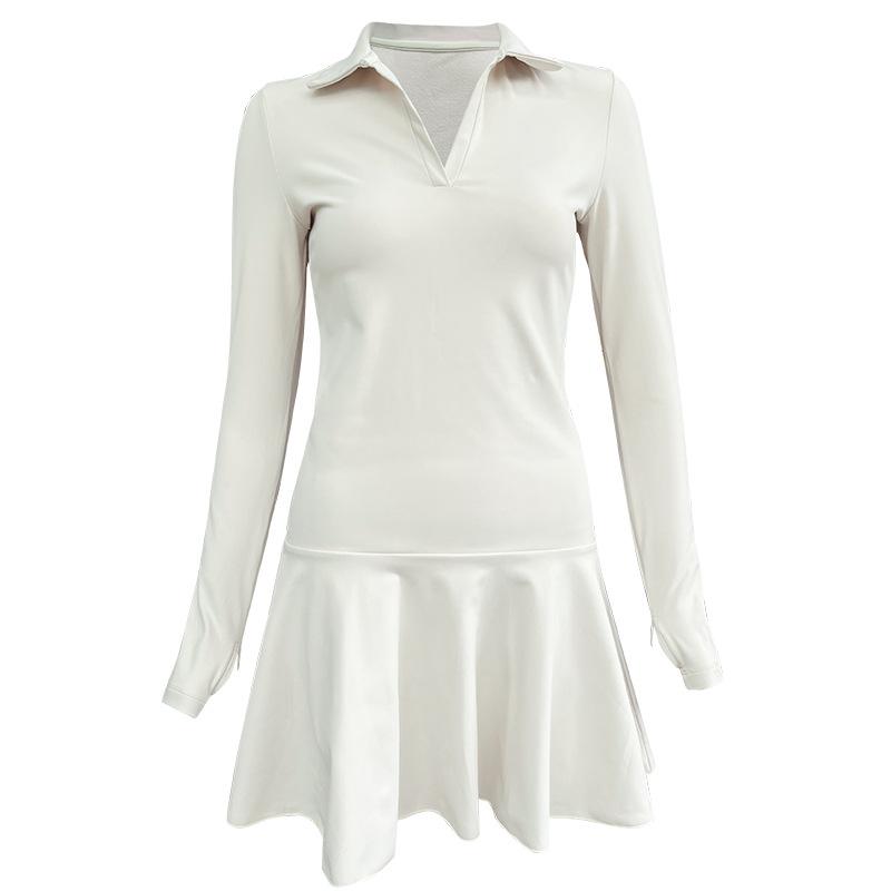 

Женское осенне-зимнее теплое теннисное платье с длинными рукавами, платье для активных тренировок, поло с воротником, спортивная йога, упражнения для бега, платья для гольфа с карманами, шорты XS/2