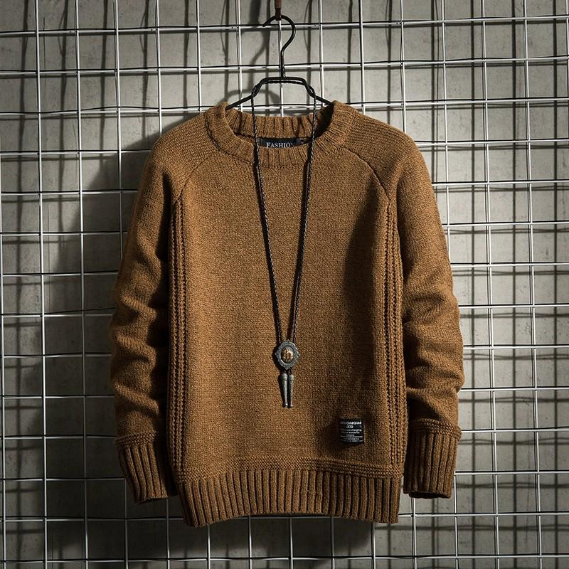 Men's Retro Korean Style Knit Pullover: Warm, Thickened, Round Neck, Long Sleeve for Autumn and Winter.
