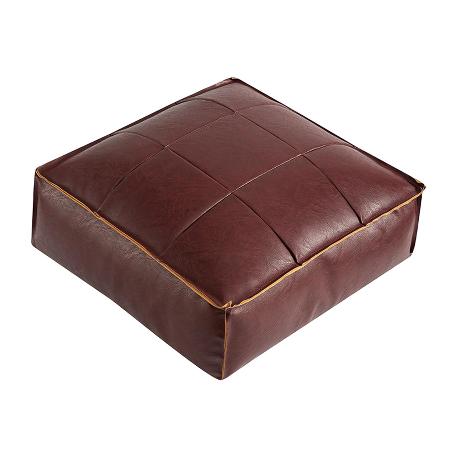 

PU Leather Moroccan Pouf 40x40x15cm Handmade Ottoman Footstool Square Floor Cushion for Living Room Under Desk Home