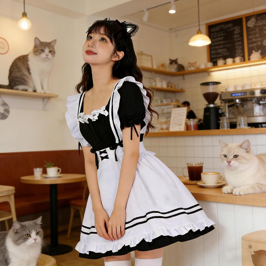 Qichenk Maid Cute Cute Short Lolita School Amusement Costume, Cosplay, Lolita, Beginner's, Dress, Women's, Costume, Festival, Disguise, Party,