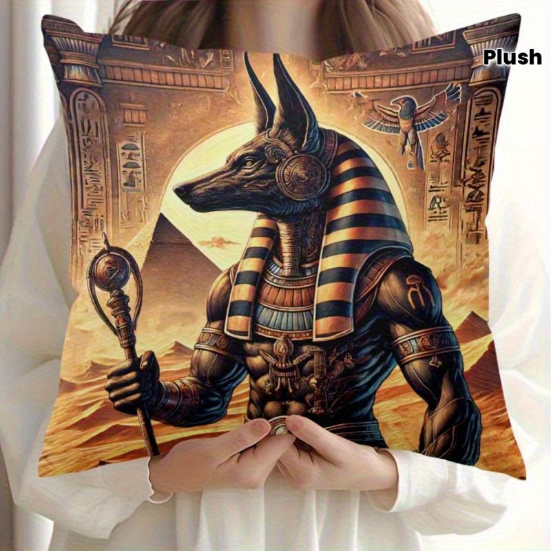 Vikama Anubis-Themed Soft Polyester Plush Pillowcases Ancient Egypt Inspired Home Decor Cushion Covers
