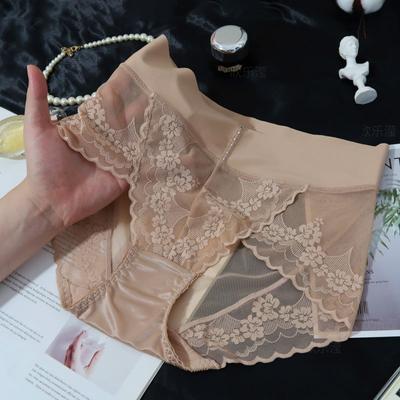 Slip da donna sexy senza traccia, intimo in pizzo di seta di ghiaccio inibitore dei batteri, a vita media, di grandi dimensioni