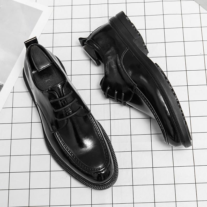 Derby Schuhe für Herren Dicke Sohle Schnürschuhe Runde Zehenpartie Schwarz Männlich Bequem Rutschfest Business Formell Hochzeitsschuhe Slipper