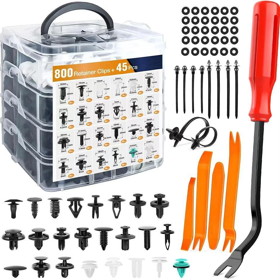 Universal Car Bumper Repair Kit - 800pcs, 24 Types of Plastic Buckles