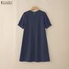 ZANZEA Vestido de Verano Casual para Mujer con Cuello Redondo y Manga Corta