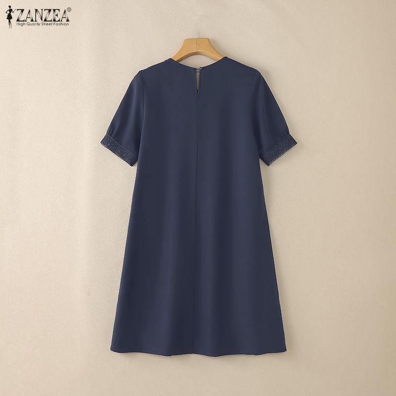 ZANZEA Vestido de Verano Casual para Mujer con Cuello Redondo y Manga Corta