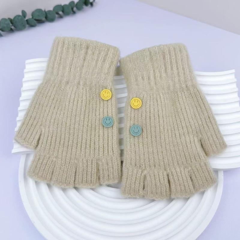 Female Half Finger Gloves Korean Versatile Student Writing Autumn/Winter Knitted Gloves Cycling Warmth