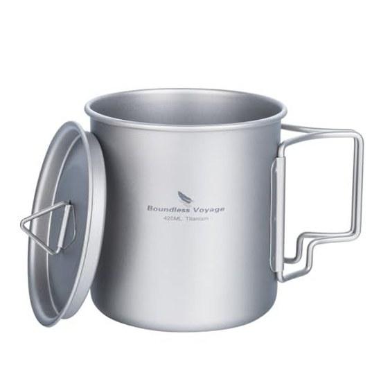 Boundless Voyage Titanium Mug 420ml Single Cup Camping Outdoor Cover Lid Ti3025D