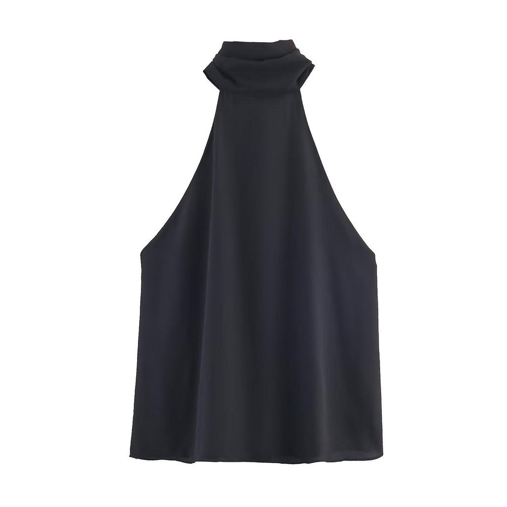 European Style Bow Decor Halter Neck Women's Top, 2025 Fashion 2180105