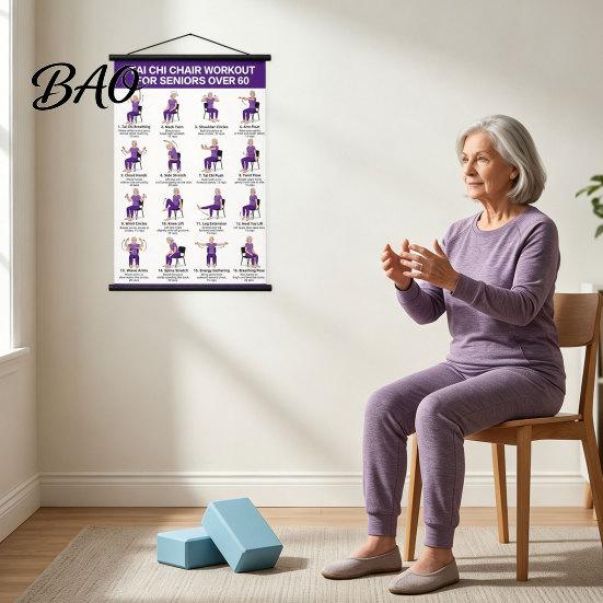 Wandbehang Fitnessposter Tai Chi Trainingsrolle Poster, Sitz-/Gehbewegungen Anleitung, Großformat Übungswerkzeug Hochauflösende Tafel