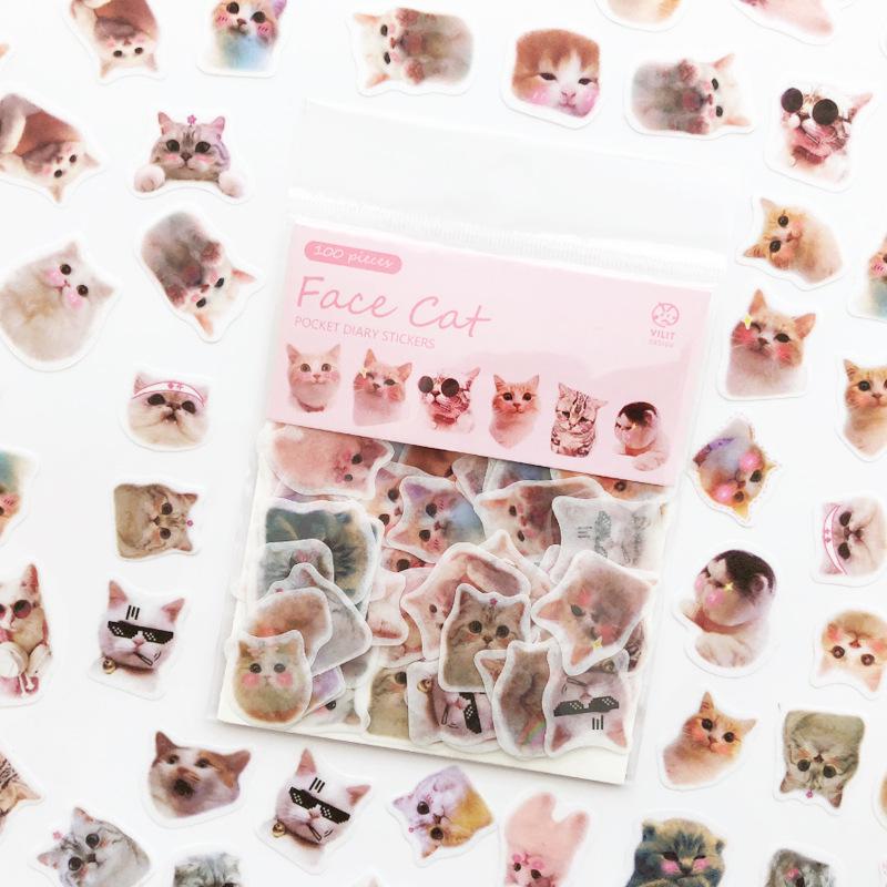100pcs/pack Cute Kawaii Cat Green Plant Stickers Journal Decorative Stickers Scrapbooking Diary Stationery Album Girls Stickers