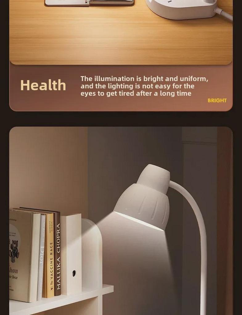 USB-Schreibtischlampe mit Smart-Steckdose für Augenschutz - Ideal für Studentenwohnheime und zum Lesen am Bett, Energiesparendes Design