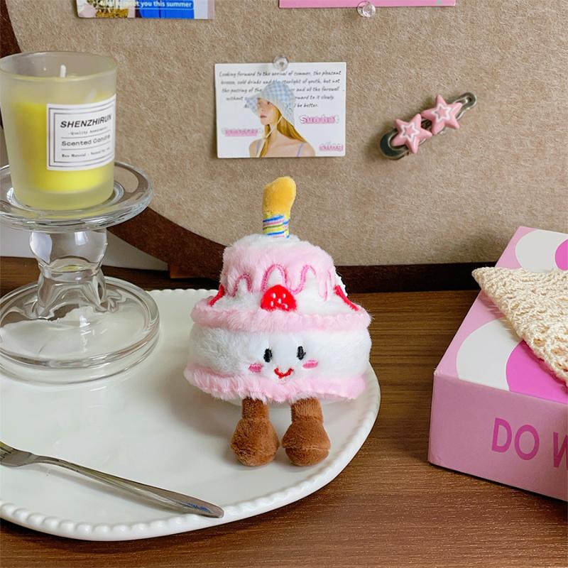 Plush Cartoon Cake Plush Keychain Kawaii Creative Birthday Cake Dessert Doll Pendant Backpack Decoration Accessories Toys Gifts