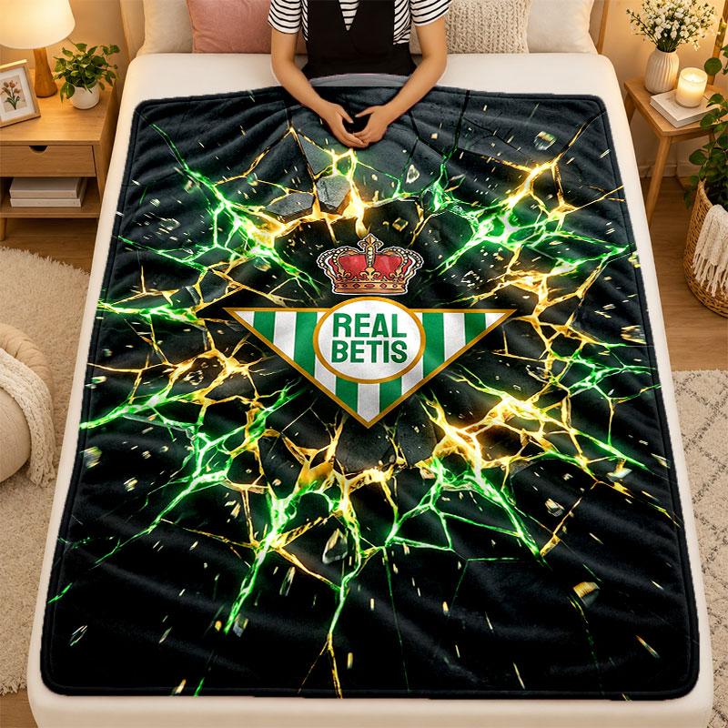 Flannel BlanketReal Betis Football Warm Soft Throw Blanket for Indoor Sofa Bed Living Room Use