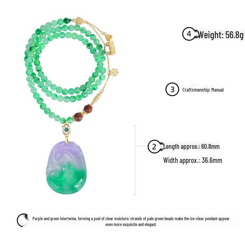 Women's Ruyi Necklace: Spring Color Jade, Floating Flower Pendant, Dongling Jade & Glazed Bead Chain