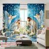 2pcs - Christmas Night scene angel and snowflake pattern printed curtains, pole bag curtains, home decoration, room decoration