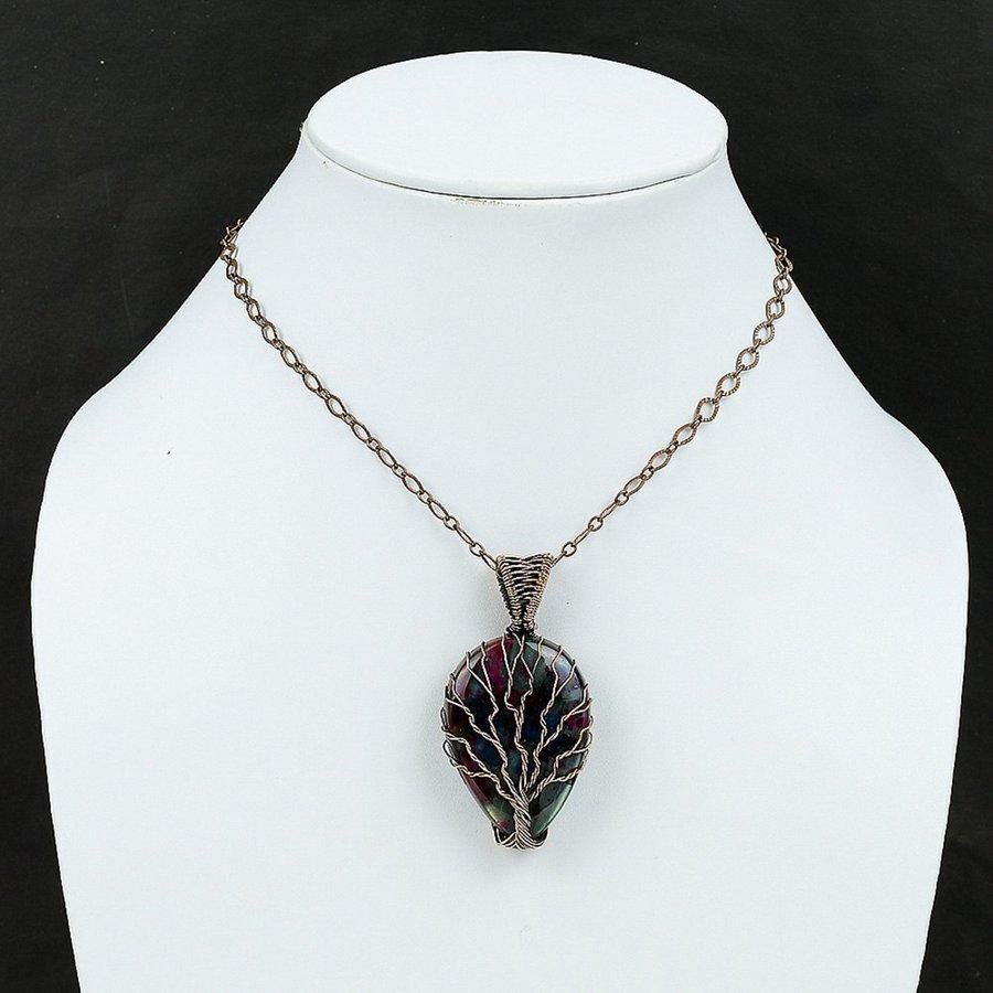 Natural Multi Labradorite Gemstone Copper Wire Wrap Gift Pendant 2.40" P5b91