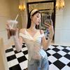 French haute design lace splicing fake two-piece neck sling vest summer pure desire V-neck sleeveless top