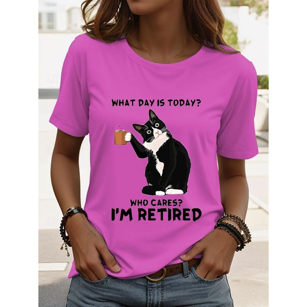 

Женская футболка Вышел на пенсию Графический Животное Буква Винтажный Стильный Классический Короткий рукав Круглый вырез Обычный 3XL