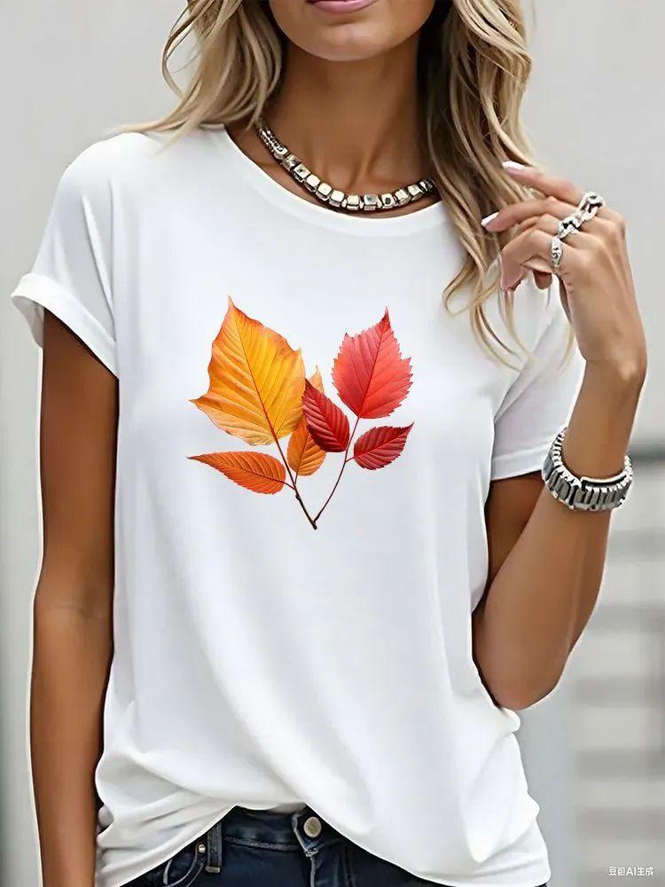 Fashion T-shirt Cute Flowers Graphic Printed Female T Shirt Casual Harajuku Crew Neck Ladies Tops