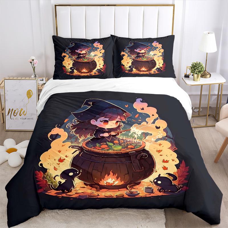 3pcs Witch Picture Design Quilt Cover Set - Soft and Cozy Bedroom, Guest Room and Dorm Decorative Bedding 3-Piece Set 1 Quilt Cover + 2 Pillow Sh