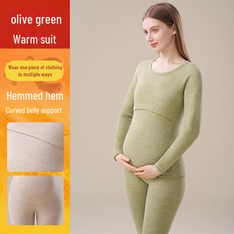 Maternity Thermal Underwear Set: Warm, Cozy Top & Bottoms for Postpartum Nursing - Velvet, Cashmere, Silk Blend for Winter