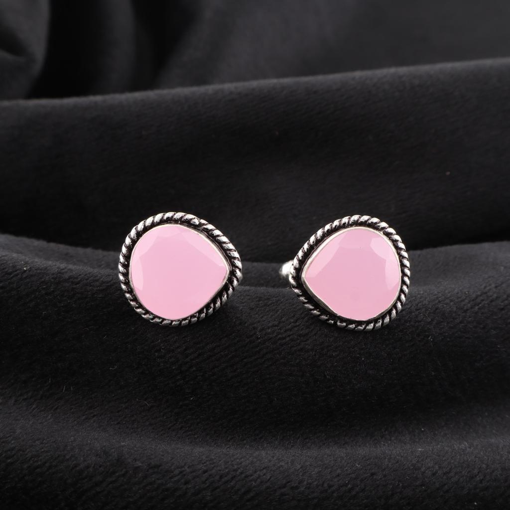 Rose Chalcedony Gemstone 925 Sterling Silver Jewelry Handcrafted Cufflinks 0.62" CL-8-18