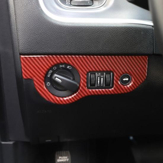Headlight Switch Button Trim For Dodge Challenger Charger 15-19 Red Carbon Fiber