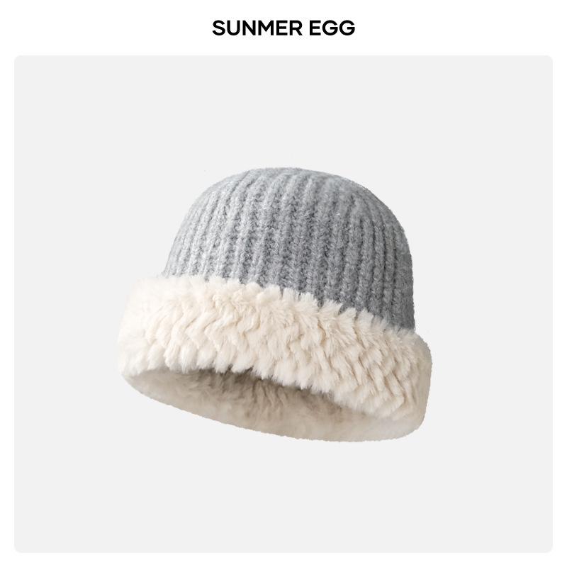 Imitation Fox Hair Plush Hat Female Winter Face Small Thickened Warm Bucket Hat Big Head Circumference Cold Basin Hat