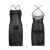 Women 's Sexy Suspender Mid-length Dress Fashion Solid Color Leather Bandage Backless Skinny Split Dress