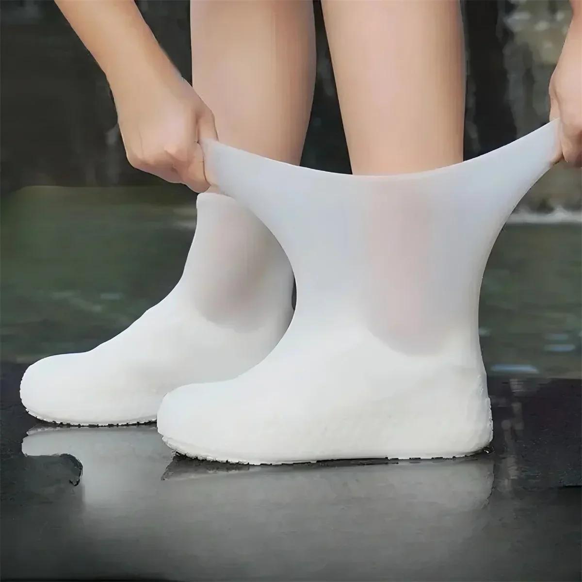 

1 Pair Latex Rain Boot Covers Waterproof Non-Slip Wear-Resistant Outdoor Shoe Covers for Men And Women in Rainy Days 39-46 белый