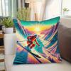 Pillowcase 1Pc, Skier Downhill Slope, Printed Holiday Theme Cushion Cover With Hidden Zipper, Suitable For Sofa, Living Room, Of