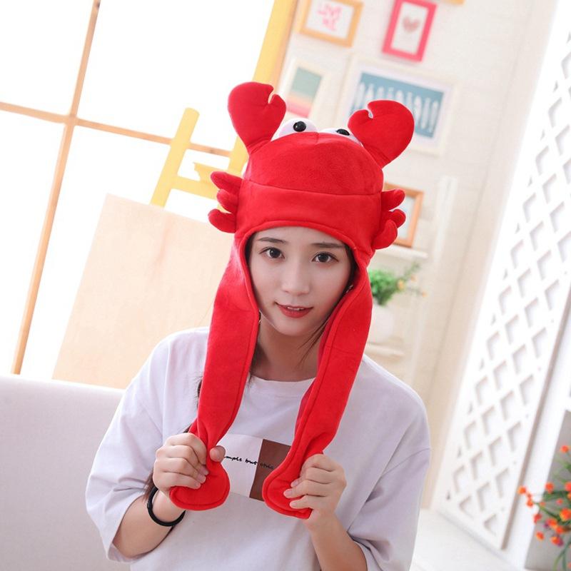 Crab Hood Hat with Moving Ears, Photo Props, Photo Props, Cartoon Hood Plush Hat