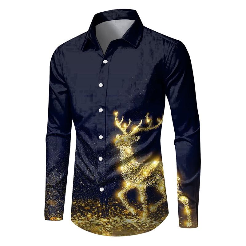 Christmas Men's Dress Shirt with Red Snowflake and Cedar Pattern, Black Lapel Bow Tie, Festive Party Style Men's Shirt