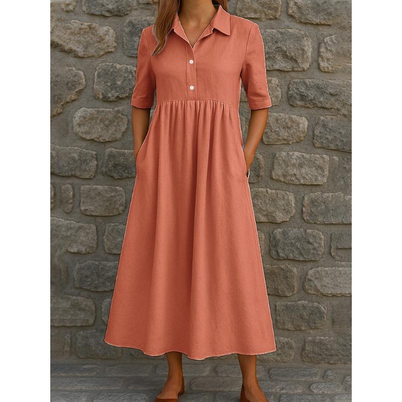 JPNTKY Mode Zomer Lente Effen Kleur Print Korte Mouw POLO Kraag Casual Jurken