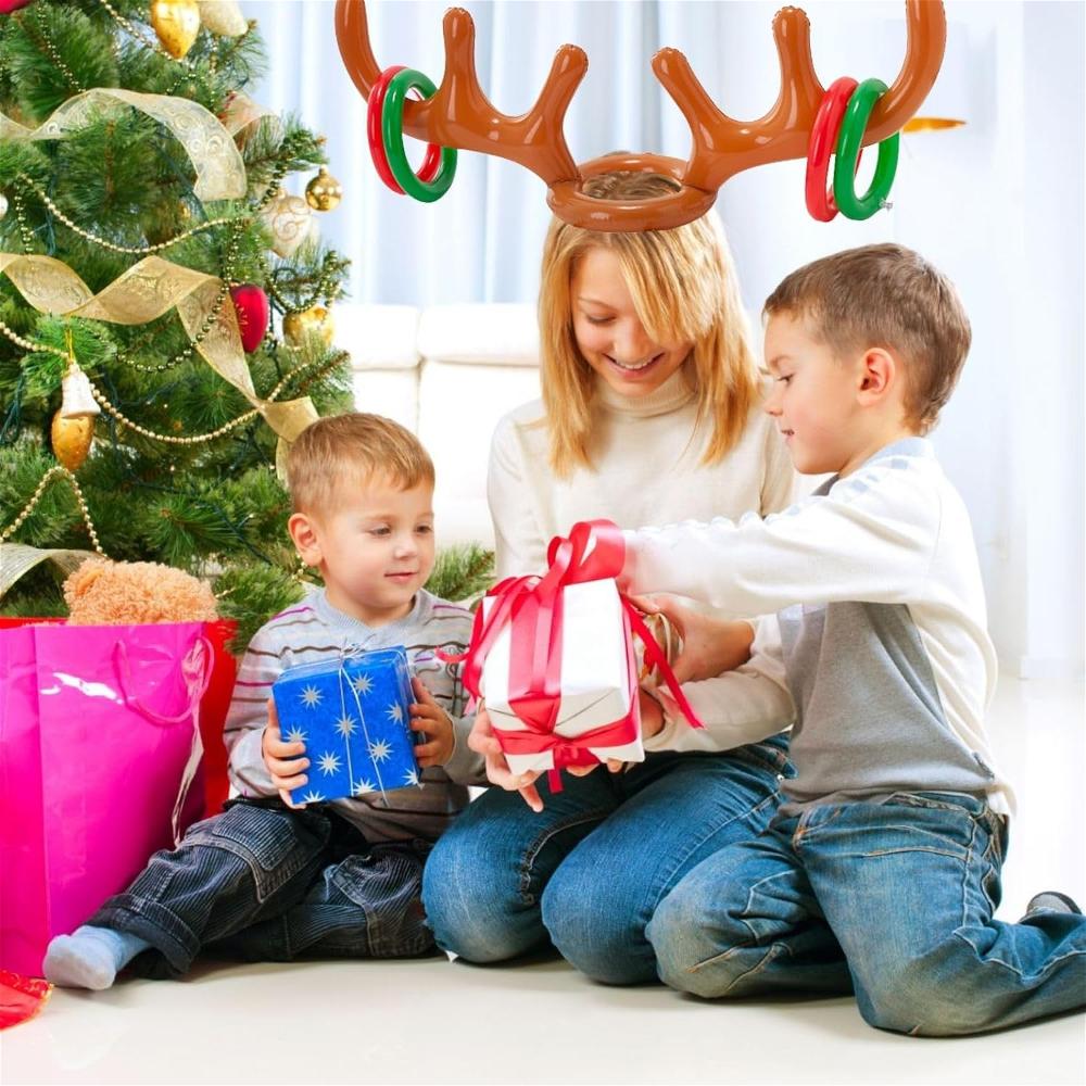 Inflatable Reindeer Antler Ring Toss Game, Christmas Party Games Supplies Ring Toss Hook Game for Kids Adults Family Xmas Games