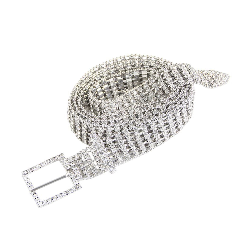Elegant Full Rhinestone Belt for Women Square Buckle Corset Belt for Evening Party Dresses Wedding Bride Waist Ornament